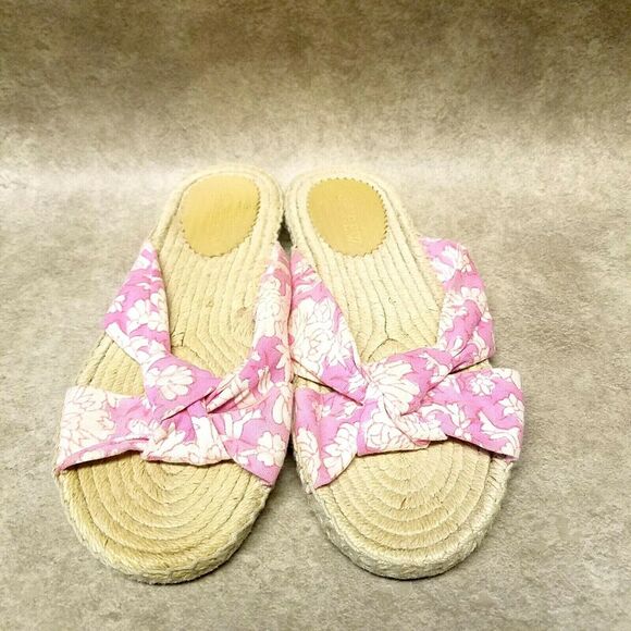J. Crew Womens   Size 6 Pink  Fabric Slide Floral Espadrille Sandals - Picture 2 of 10